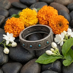 DIVYORO Oxidized Silver Flower Design KADA BANGLE for WOMEN Wedding Occasion Orissa Origin - Product Image 2