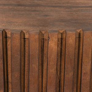 Mesa de Centro Redonda con Diseño Arquitectónico Audaz, Base con Estilo de Acanalado, Acabado Marrón Intenso, Mesa de Centro de Madera de Mango Sólida - Product Image 6