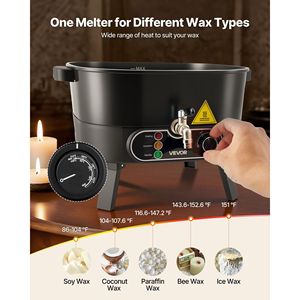 Fondeur de cire rapide à chauffage uniforme de 6,3 Qts pour la fabrication de bougies avec bec verseur facile, contrôle de la température et base rainurée - Product Image 6