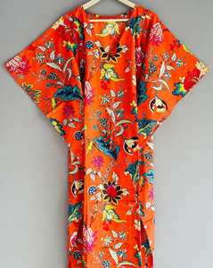 Vestido Kaftán de Verano para Mujer, 100% Algodón, Largo hasta la Rodilla, Suave, Transpirable y Cómodo, Estampado Floral Vintage, Silueta en A - Product Image 3