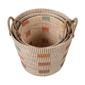 ชุดตะกร้าหวายสีสันสดใส 3 ใบ ตะกร้าเก็บของทำมือ ขายส่ง เป็นมิตรกับสิ่งแวดล้อม ผลิตในเวียดนาม - Product Image 3