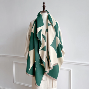 Geometric Pattern Wool Square <b>Scarf</b> for Women Winter Casual Style Durable Fringed Edge <b>Scarf</b> - Product Image 4