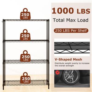 Scaffalatura a 4 Ripiani in Metallo Nero Resistente, Capacità Totale 450 kg, 113 kg per Ripiano - Product Image 5