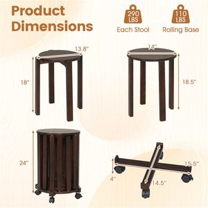 4-Piece Nesting Bar <b>Stools</b> Set with Lockable Rolling Base Solid Rubber Wood Extra Seating Walnut-Stackable <b>Dining</b> <b>Stools</b> - Product Image 4