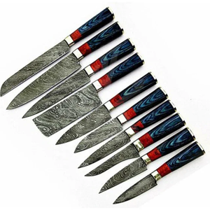 Ensemble de couteaux de chef professionnels très demandés avec lame en damas, manche en résine et bois de Pakka, accessoires de cuisine en acier inoxydable - Product Image 2