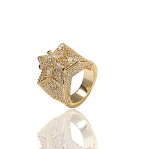 Hexagon Cocktail <b>Ring</b> <b>Mens</b> Stainless Steel Micro Pave Cubic 18K Gold Plated Hiphop Style Daily Wear Jewelry for Sale - Product Image 5