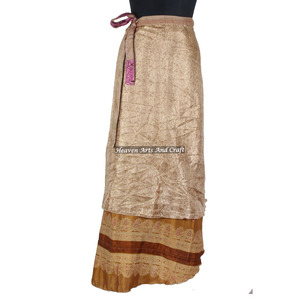 Falda Larga Mágica de Sari de 2 Capas Reversible, Faldas Largas de Seda Mágica, Vestido Envolvente de Seda, Falda de Noche, Faldas Envolventes de la India - Product Image 2