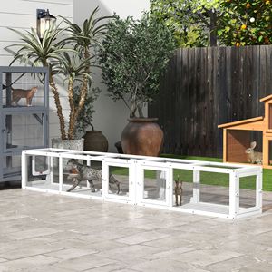 Tunnel per Gatti in Legno da 249 cm per Esterni con 8 Porte Bianche, Design Combinabile - Product Image 2