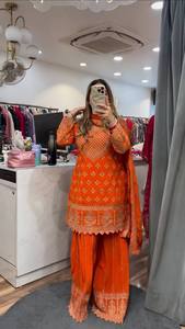 Sharara costume femmes ethnique Kurta pyjama Sharara sud Faux Georgette tissu meilleure qualité fête casual vêtements de cérémonie indien - Product Image 6
