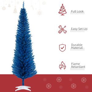 Albero di Natale a Forma di Matita Blu 7 Piedi con 499 Rami Realistici e Base in Plastica, Albero di Natale Decorato - Product Image 4