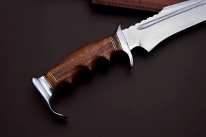 Couteau de chasse en acier inoxydable avec manche en bois, bord partiellement dentelé, couteau de camping d'extérieur, 1 pièce, lame durable - Product Image 3