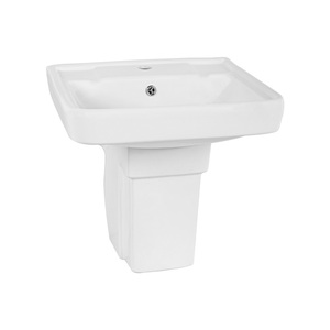 Best Quality Modern Rectangular Ceramic <b>Hand</b> <b>Wash</b> Basin Sink Half-Pedestal Bathroom <b>Wash</b> Basin Stone Material Mount Home Hotel - Product Image 1