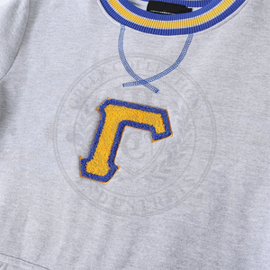 Sweat-shirt gris à col rond pour femme, avec bordure bleue et jaune, logo gaufré au dos, en mélange de coton, broderie chenille SGR avec lettres grecques - Product Image 5