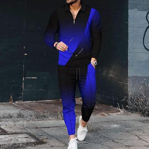 Ensemble de survêtement pour homme 2 pièces, polo à manches longues et pantalon de jogging, ensembles de survêtements décontractés, tenues de vacances - Product Image 2