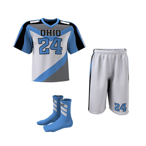 Ensemble de maillot, short et chaussettes de lacrosse personnalisés bleu clair et blanc pour l'équipe de l'Ohio, sublimé, haute performance, vêtements de sport - Product Image 1