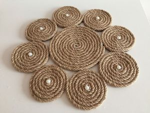 Handmade <b>Round</b> Jute <b>Table</b> <b>Mats</b> 300mm Bohemian Style Placemats With Pearl Center - Product Image 1