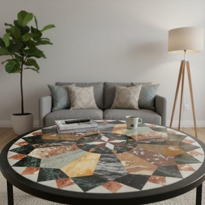 Table ronde en marbre incrusté, table en mosaïque de pierre faite à la main, table de salle à manger et table basse de luxe pour la maison, l'hôtel et l'intérieur - Product Image 2