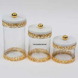 Juego de 3 Recipientes de Vidrio para Almacenamiento de Alimentos con Tapas Decorativas de Mármol, Organizador de Cocina, Recipientes Herméticos - Product Image 1