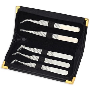 Ensemble de 5 pinces à épiler professionnelles en acier inoxydable pour extensions de cils, droites et courbées à 45 degrés °   90 °   Outils pour cils en forme de L - Product Image 1