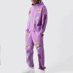 Survêtement unisexe imprimé à capuche, tendance hiver, décontracté, uni, 100% coton, tissu confortable, antibactérien, écologique - Product Image 1