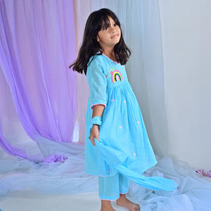 Wholesale Supply Girls Casual Long <b>Kurti</b> with Sky Color <b>Kurti</b> for Comfortable Daily Wear Top for All Seasons at Affordable Rate - Product Image 2