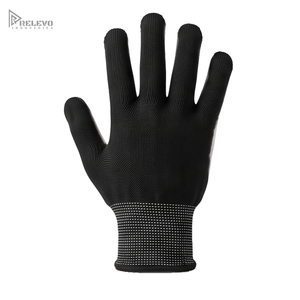 Custom Anti-Slip Leather Smooth Work <b>Gloves</b> Black <b>Knit</b> Backhand White Palm Red Grip Dots Elastic Adjustable Wristlet Heat Safety - Product Image 2