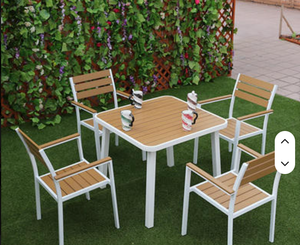 Modern Bespoke Bistro Furniture Set Solid Wood Top <b>Table</b> 4 Durable Eco-Friendly Chairs Aluminum/Teak Wood Frames for Outdoor - Product Image 4