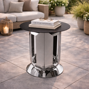 Mesa de Centro Redonda de Diseño con Base de Pedestal de Acero Arquitectónico, Superficie de Metal con Recubrimiento en Polvo Negro, Muebles Modernos para Sala de Estar - Product Image 6