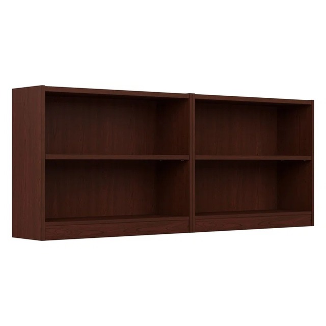 Modern Wooden Bookcase Double Tier Standing Storage Shelf Rectangle Shape Durable Lacquered Finish For Living Room