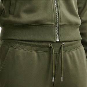 Women's Olive Green 2 Piece Knitted <b>Tracksuit</b> Full Sleeve Zipper Stand Collar Casual Sportswear Set Regular Fit All Seasons - Product Image 5