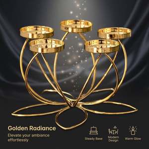 Candelabro Dorado de Cinco Brazos, Portavelas Decorativo para el Hogar, Base de Metal Resistente - Product Image 3