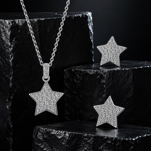 Conjunto de Joyería de Moissanita en Forma de Estrella, Plata de Ley 925, Unisex, para Mujer y Hombre, Regalo, Certificado GRA, Moderno, para Uso Diario, Fiestas y Bodas - Product Image 1