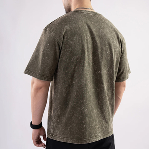 Camiseta de Algodón Lavado para Hombre, Manga Corta, Cuello Redondo, Color Sólido, Corte Regular Informal, Diseño Liso de Punto Jersey - Product Image 5