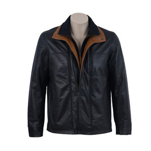Blousons en cuir pour hommes, fermeture à boutons-pression personnalisée sur le devant, col montant, poignets à boutons-pression, entièrement doublés, veste en cuir véritable sur mesure - Product Image 2