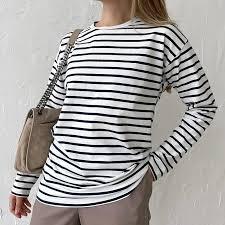 Casual Regular <b>Patchwork</b> Striped Long Sleeved Wholesale New Hot- Selling Women's T-shirt Breathable Anti-Pilling <b>Top</b> Clothing - Product Image 3
