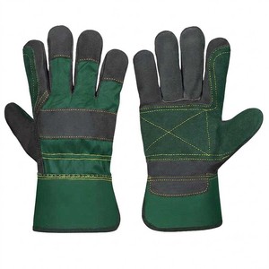 Gants de travail en cuir avec texture grainée, doigts antidérapants, bleu et beige, poignets droits, gants de sécurité polyvalents - Product Image 3