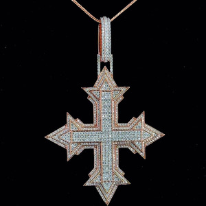 Hip Hop Cross Pendant Necklace Rhodium Plated Men's Link <b>Chain</b> Party Jewelry 925 Sterling Silver VVS Moissanite Bling <b>Iced</b> <b>Out</b> - Product Image 4