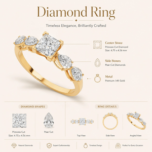 Bague en Or 18K de Luxe de Haute Qualité avec Diamant Solitaire, Taille Princesse, Taille Poire, Multi-Pierres, Diamant de Laboratoire Certifié IGI, Vente en Gros OEM, Bijoux Fins - Product Image 5