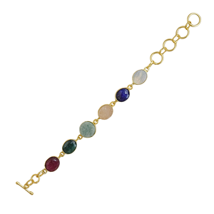 Laxmi Jewellers Gold Plated Bohemian Geometric Chain Bracelet Multi Color Natural Stones Freshwater Pearl Bezel <b>Set</b> Classic - Product Image 1