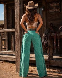 Womens Breathable <b>Winter</b> Suede Leather Pants Handmade Mid Waist Crocheted Western Cowgirl <b>Bell</b> Bottom Leather Trousers - Product Image 6