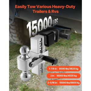 Gancio di traino regolabile da 6 pollici con attacco a tre sfere, per sfera di rimorchio da 1-7/8-2-5/16 pollici e ricevitore da 2 pollici - Product Image 2