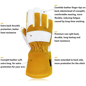 Gants de soudage TIG en cuir de chèvre renforcé et croûte de cuir de vache, résistants à l'abrasion et à la chaleur, pour la lutte contre les incendies - Vente en gros - Product Image 2