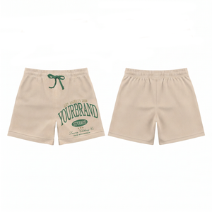 Premium 120g Cotton Mesh <b>Shorts</b> <b>Brown</b> Pink Solid Custom Logo OEM ODM Breathable Waterproof Eco-Friendly Quick Dry Drawstring - Product Image 1