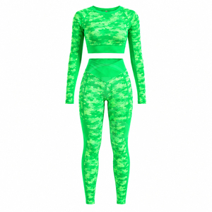Women Seamless Breathable Activewear Yoga Set Long Sleeve <b>Crop</b> <b>Top</b> High Waist Leggings Four-Way Stretch Front Gym Fitness - Product Image 5