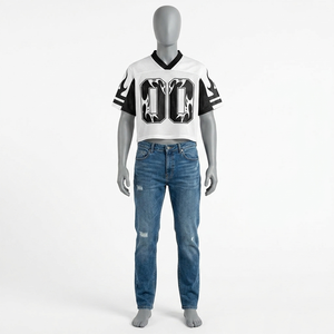 Camiseta deportiva Glory Custom con estampado gráfico extragrande, nueva camiseta de fútbol de malla a la moda, negra y blanca, estilo crop, para un uso cómodo unisex. - Product Image 5