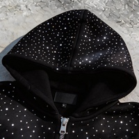 Sudadera con capucha personalizada para hombre con diseño de estrellas de cristal y cielo estrellado, sudadera con capucha gruesa con efecto desgastado y pedrería.