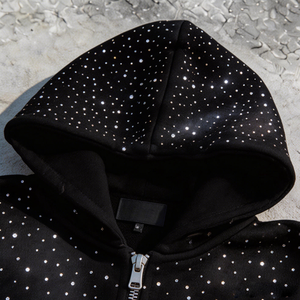 เสื้อฮู้ดดี้ผู้ชายลายดาวคริสตัลแบบกำหนดเอง, เสื้อฮู้ดดี้ลายดาวประดับเพชรแบบฟอกสี, เสื้อโค้ทฮู้ดดี้หนา - Product Image 3