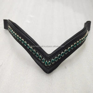Banda de ceja de caballo de calidad superior de cuero genuino ecuestre de alta calidad con cristales verdes bandas de ceja de brida de caballo baratas - Product Image 4