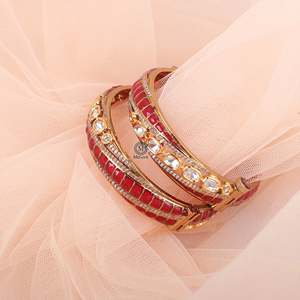 14K Gold Plated Sarika Polki Designer Number Bangles - Product Image 1