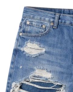 Shorts en jean bleu déchiré personnalisés pour hommes – Jean délavé à ourlet brut, style streetwear décontracté pour l'été – Fabricant sur mesure - Product Image 6
